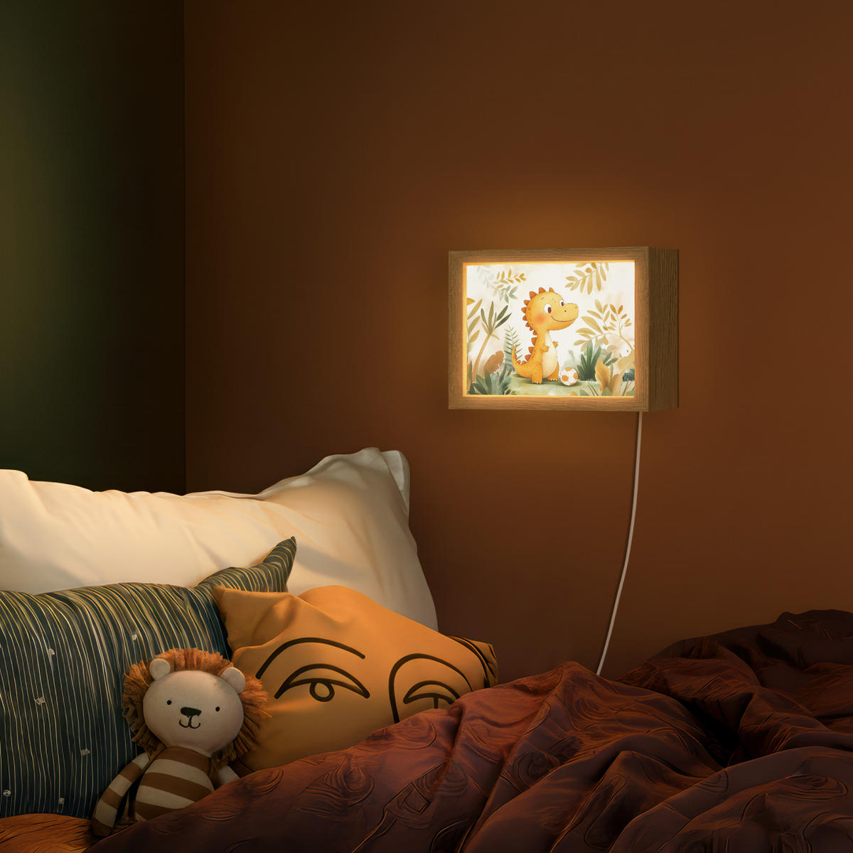 NÁSTĚNNÁ LAMPA Dino - Fotbal - Orange 20x15 cm - béžová, kompozitní dřevo (20/15/8cm) - OnlyWow