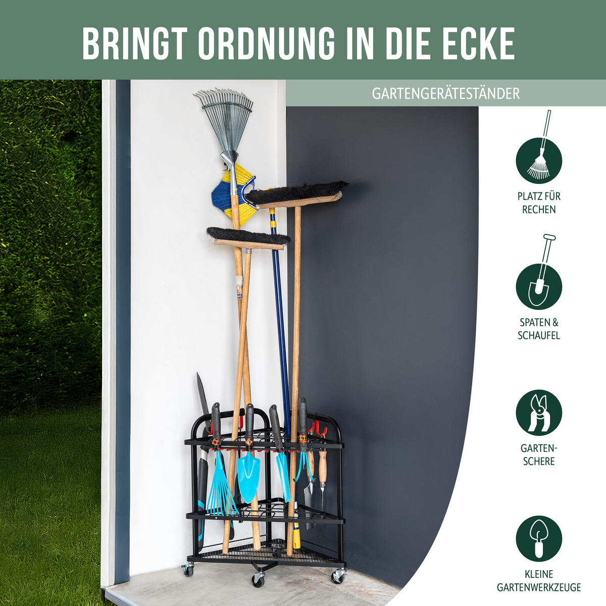 GARTENGERÄTE-ORGANIZER - Schwarz, Metall (62.5/63/62.5cm) - eluno