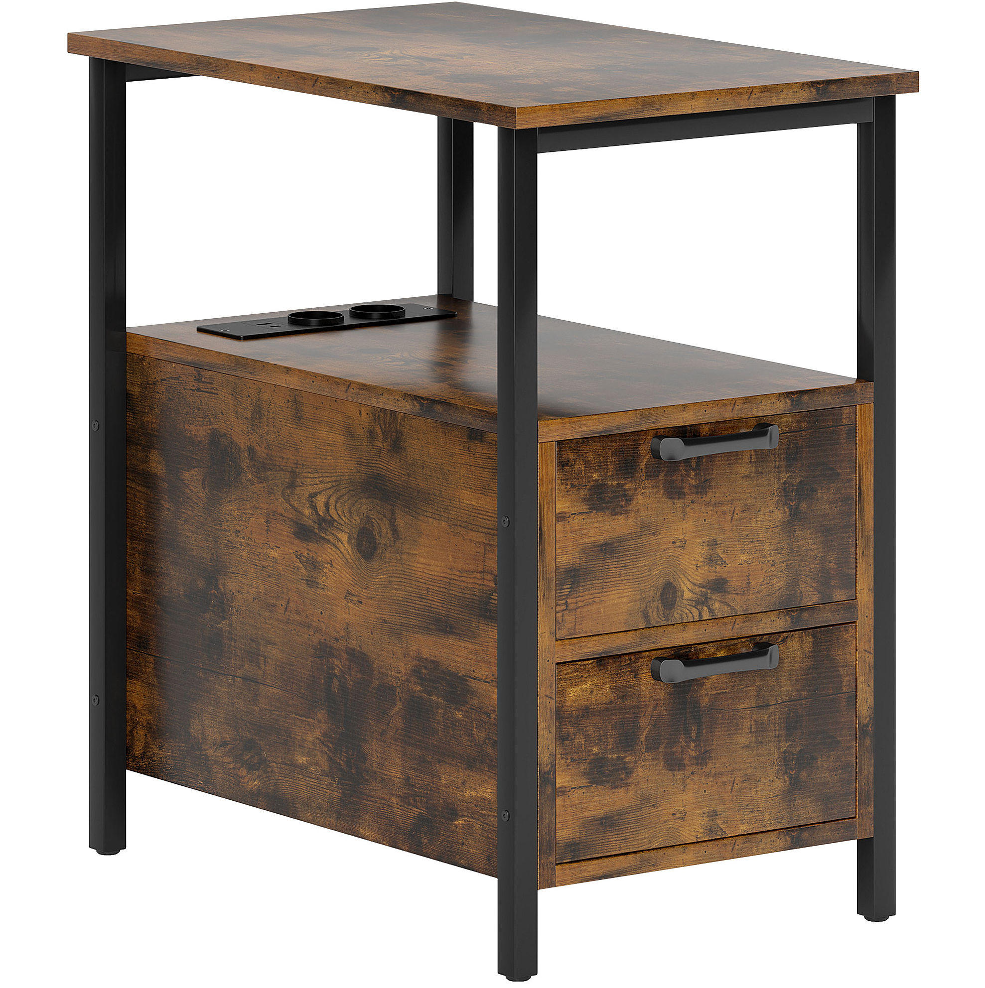 BEISTELLTISCH 55/35/58,5 cm in Braun mit 2 Schubladen und Ladestation - Braun, Holzwerkstoff (55/35/58.5cm) - Flora Grace