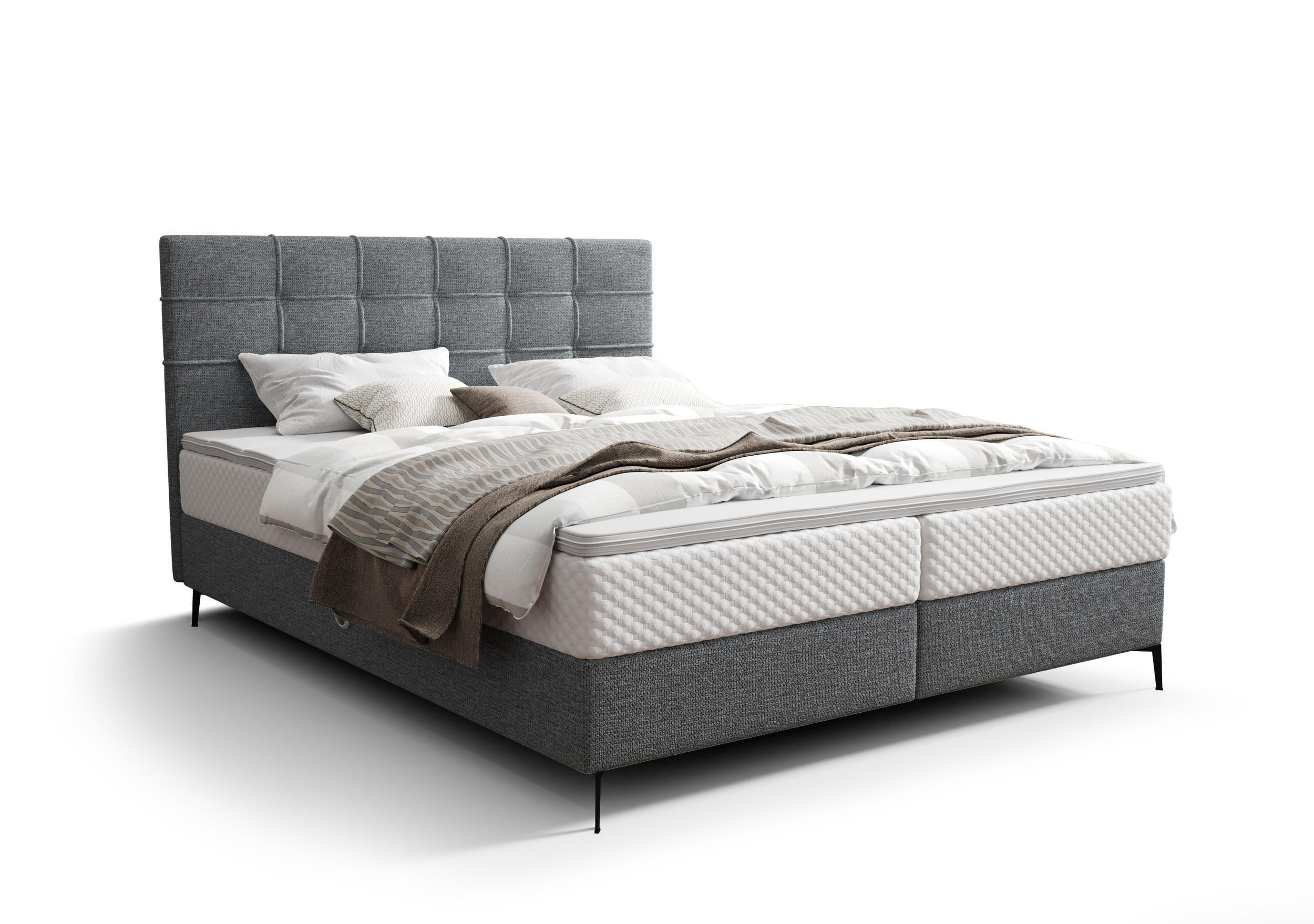 BOXBETT INAO 180x200 mit Matratze H3, Bonell und Topper ARAGON 93 - Dunkelgrau, Textil (180/200cm) - Bedante