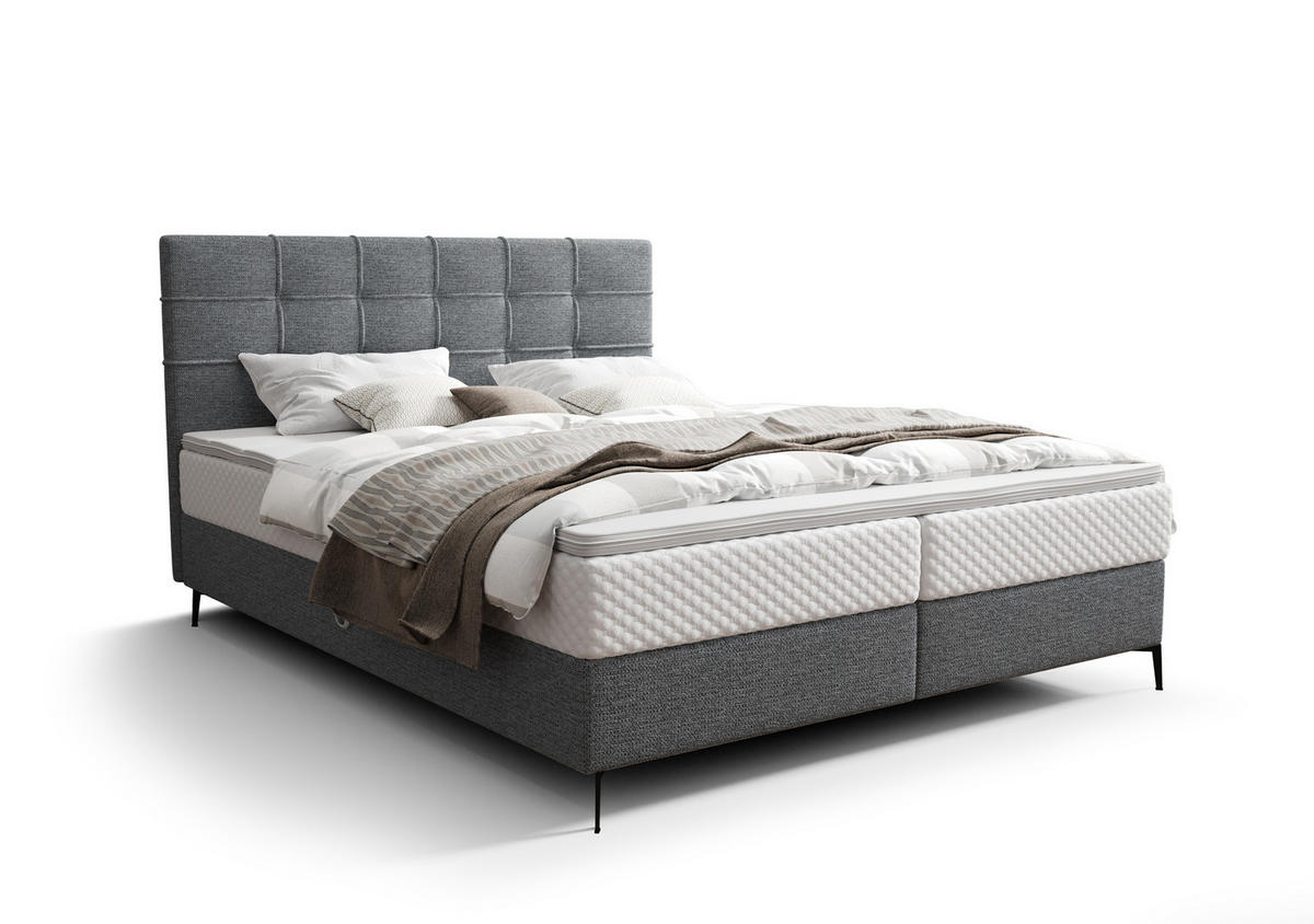 BOXBETT INAO 180x200 mit Matratze H3, Bonell und Topper ARAGON 93 - Dunkelgrau, Textil (180/200cm) - Bedante