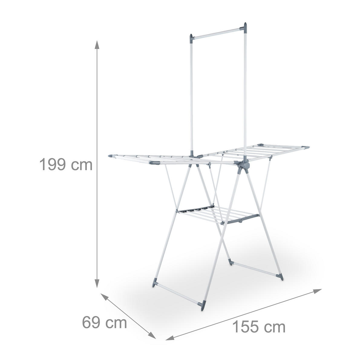 STOJAN na bielizeň s krídlami - biela, kov/plast (155/199/69cm) - Relaxdays