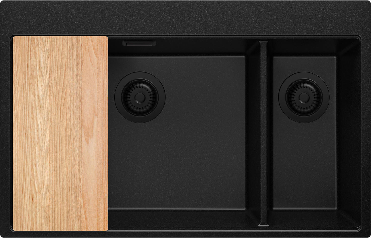 SPÜLBECKEN Oslo Duo, 2-er set Alles Schwarz 78/50 cm 2 Becken + Ablauf-Set + Schneidebrett ab 80er Unterschrank - Beige/Schwarz, Kunststoff (78/20/50cm) - Primagran