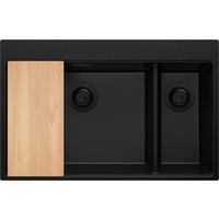 SPÜLBECKEN Oslo Duo, 2-er set Alles Schwarz 78/50 cm 2 Becken + Ablauf-Set + Schneidebrett ab 80er Unterschrank - Beige/Schwarz, Kunststoff (78/20/50cm) - Primagran