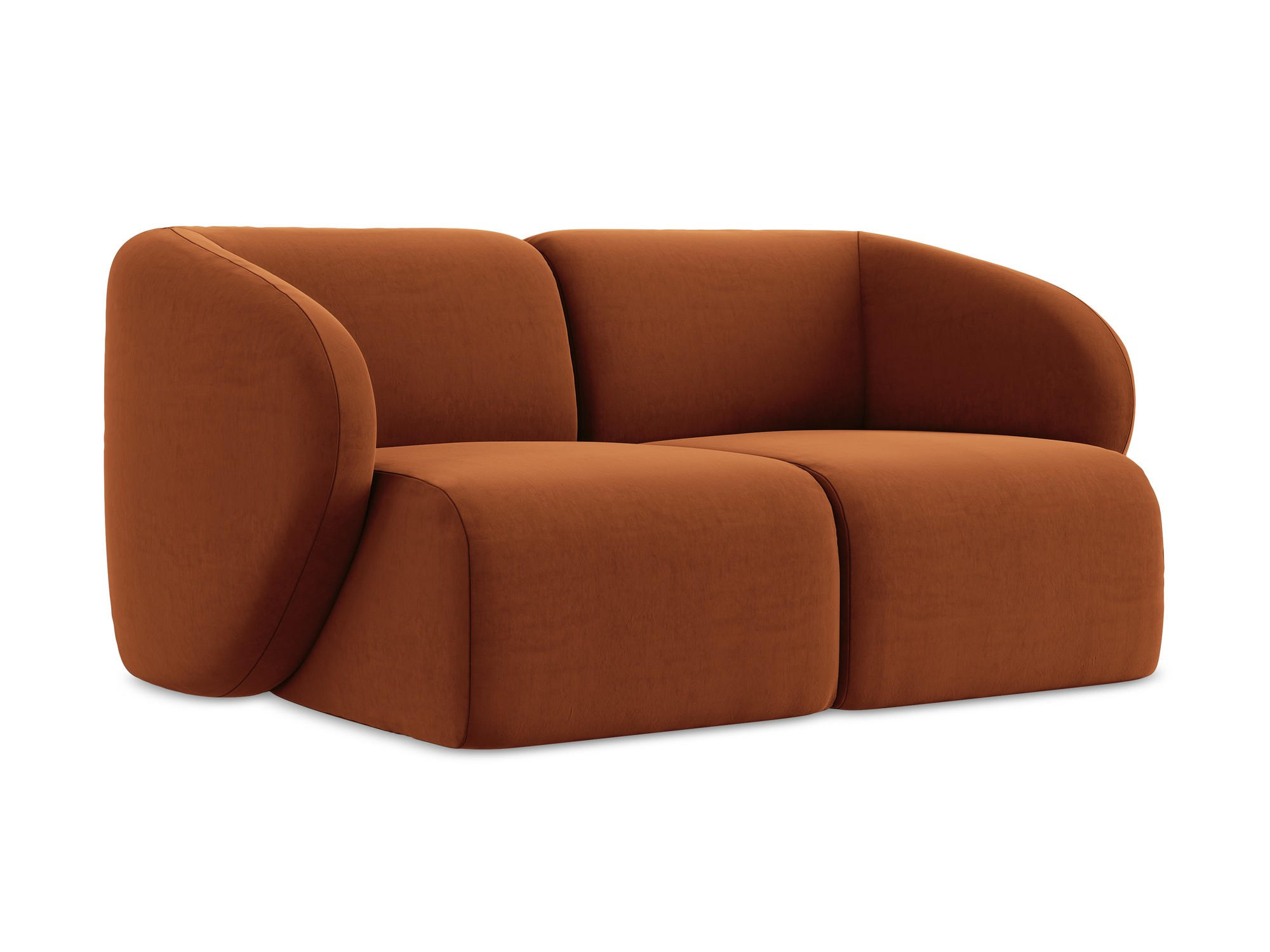 2-SITZER-SOFA Samt Stoff Orange - Terra cotta/Schwarz, Holzwerkstoff/Kunststoff (174/75/94cm) - Makamii