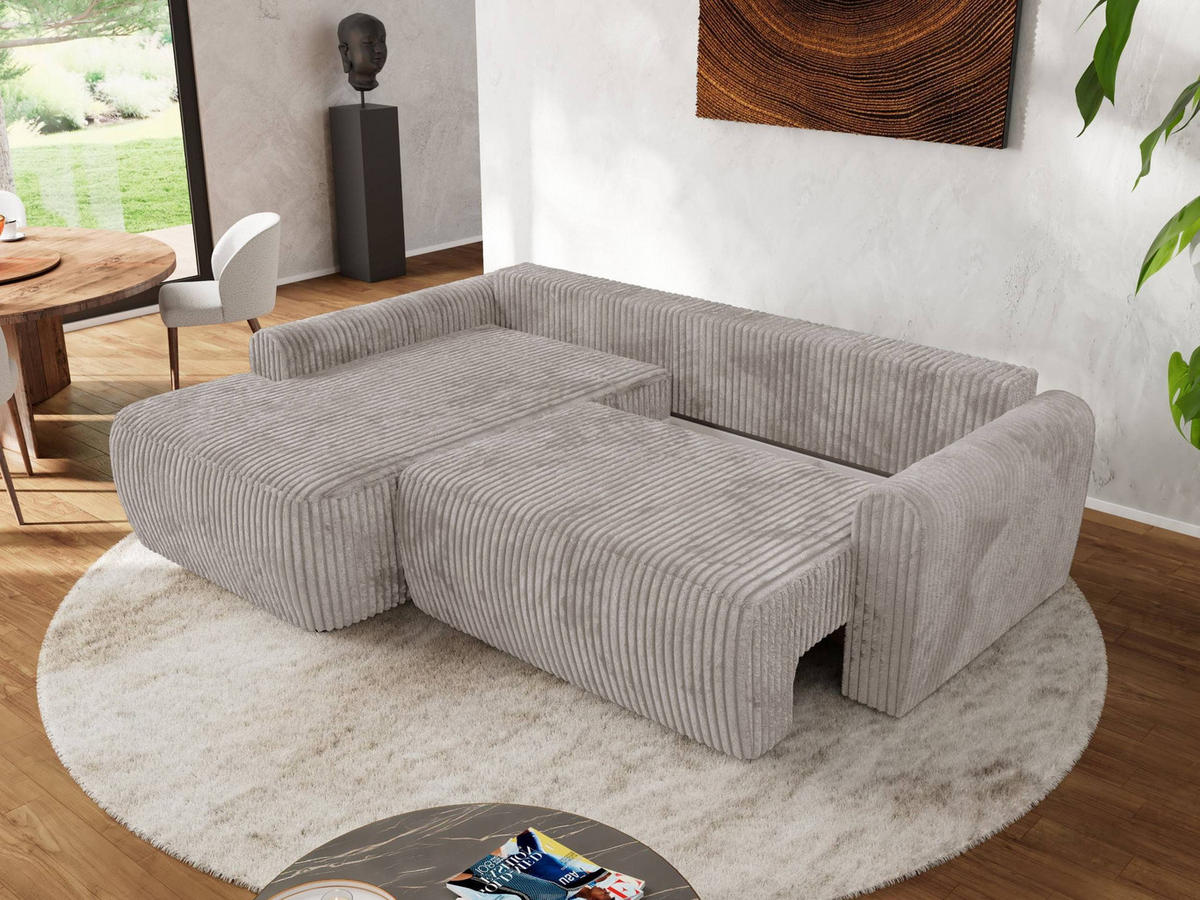 ECKSCHLAFSOFA CUBO L Hellbraun Cord - links - Hellbraun/Schwarz, Kunststoff/Textil (273/187cm) - MKS