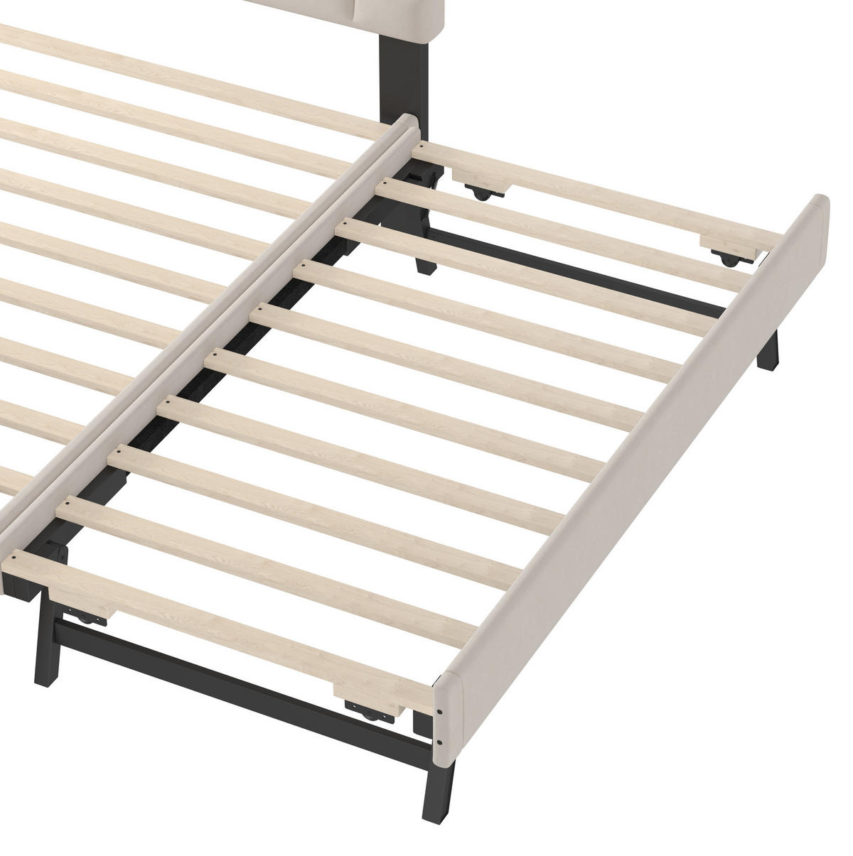 SAMT-POLSTERBETT 140/200 cm mit Rollbett und Lattenrost, Beige - Beige, Textil (140/200cm) - BEAOK