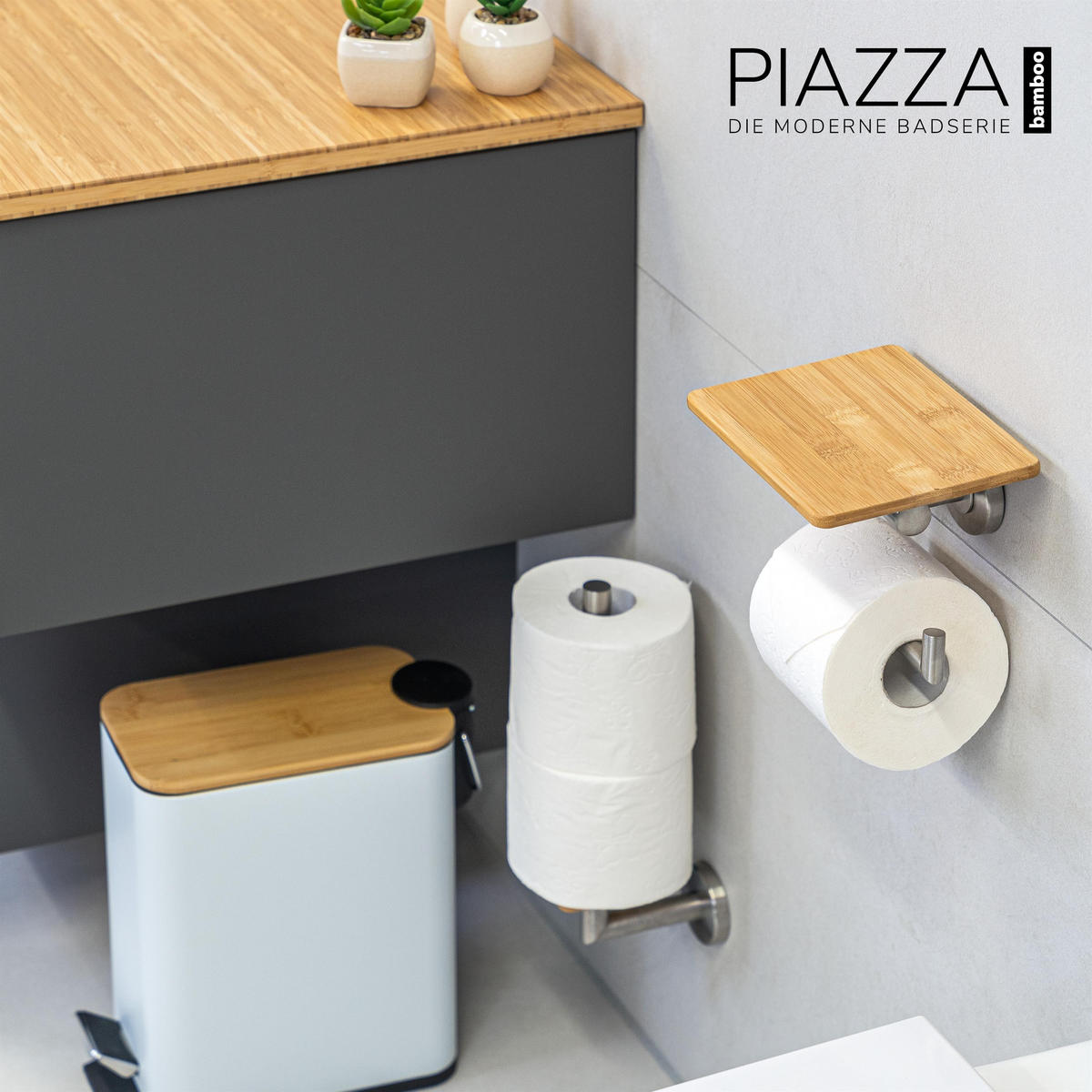 TOILETTENPAPIERHALTER PIAZZA BAMBUS, aus Bambus und Edelstahl - Braun, Metall (17/13.5/13.5cm) - bremermann