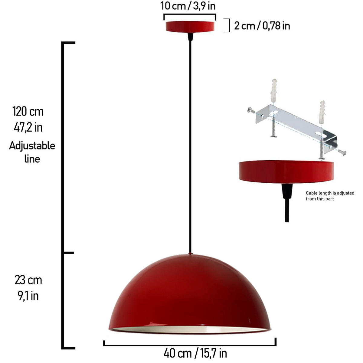PENDELLEUCHTE Lipeo 40/23 - Rot, Metall (23/40/23cm) - Bamyum