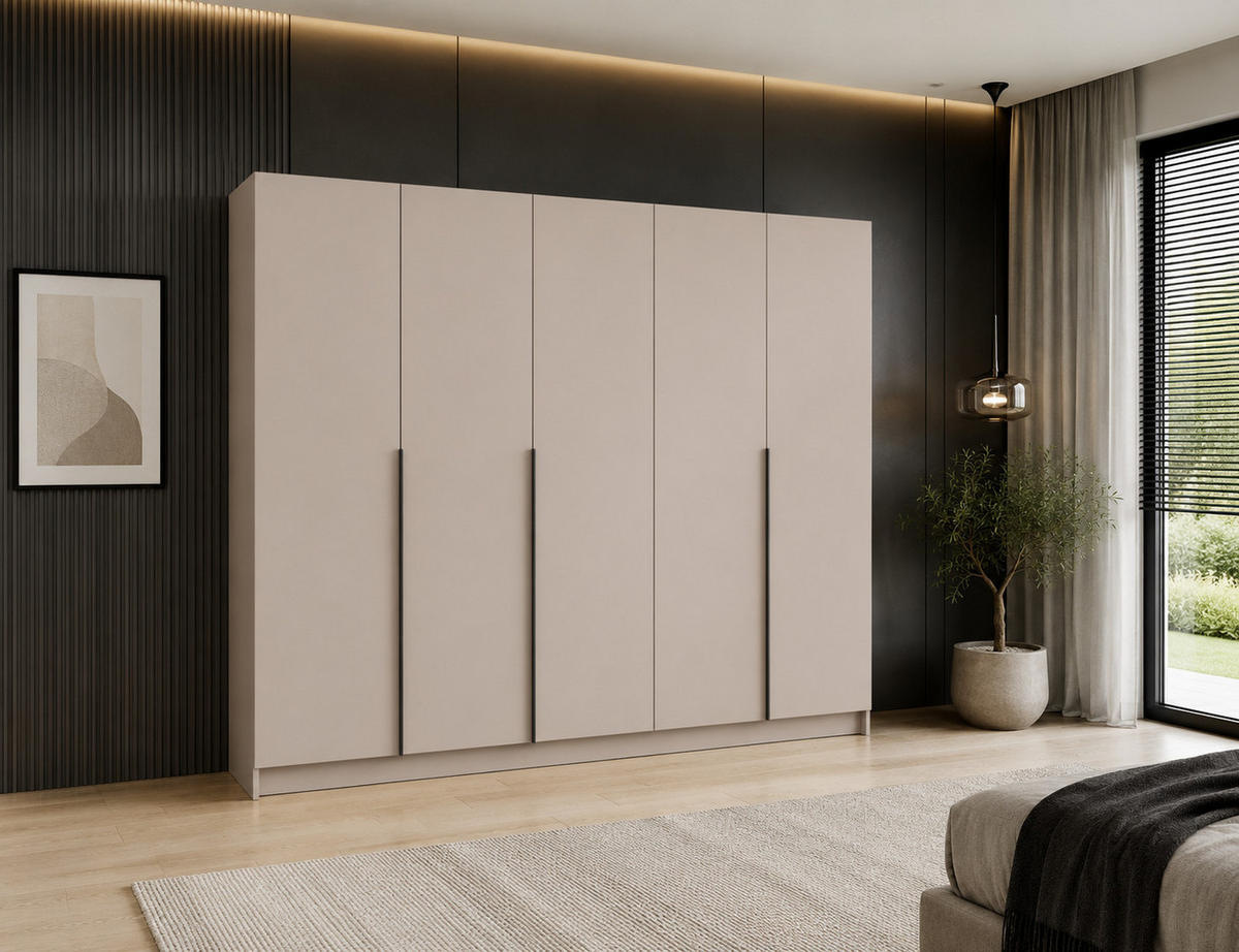 DREHTÜRENSCHRANK Riva 250 cm Kaschmir – platzsparend mit Innenspiegel & Kleiderstange - Kaschmir, Holzwerkstoff (250/215/61cm) - BM-Möbel