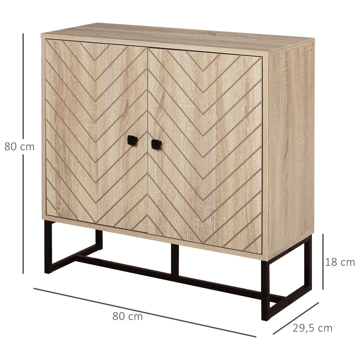 SIDEBOARD DE-10987 Chevron-Muster Holz/Schwarz - Naturfarben, Holzwerkstoff (80/80/29cm) - ComfortXL