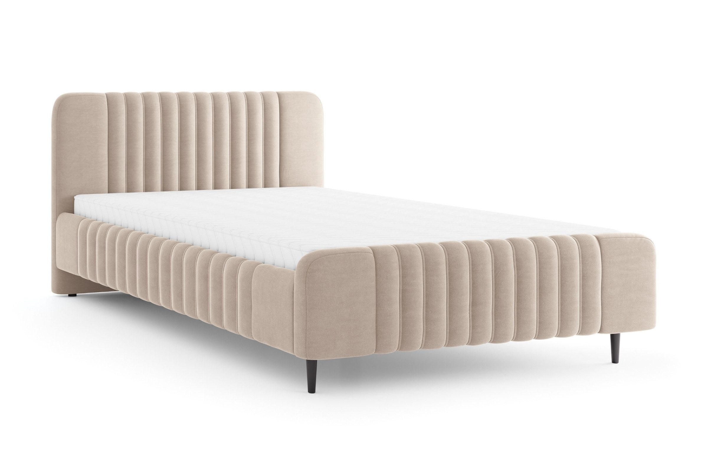 POLSTERBETT AURO 12 140/200 cm in Velours Beige - Beige, Holzwerkstoff (140/200cm) - Deine Möbel 24