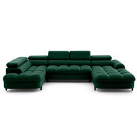 ECKSOFA U-Form BOWL U Links mit Schlaffunktion 125x265 Velours Grün - Schwarz/Grün, Holz/Textil (339/90/195cm) - Muffo