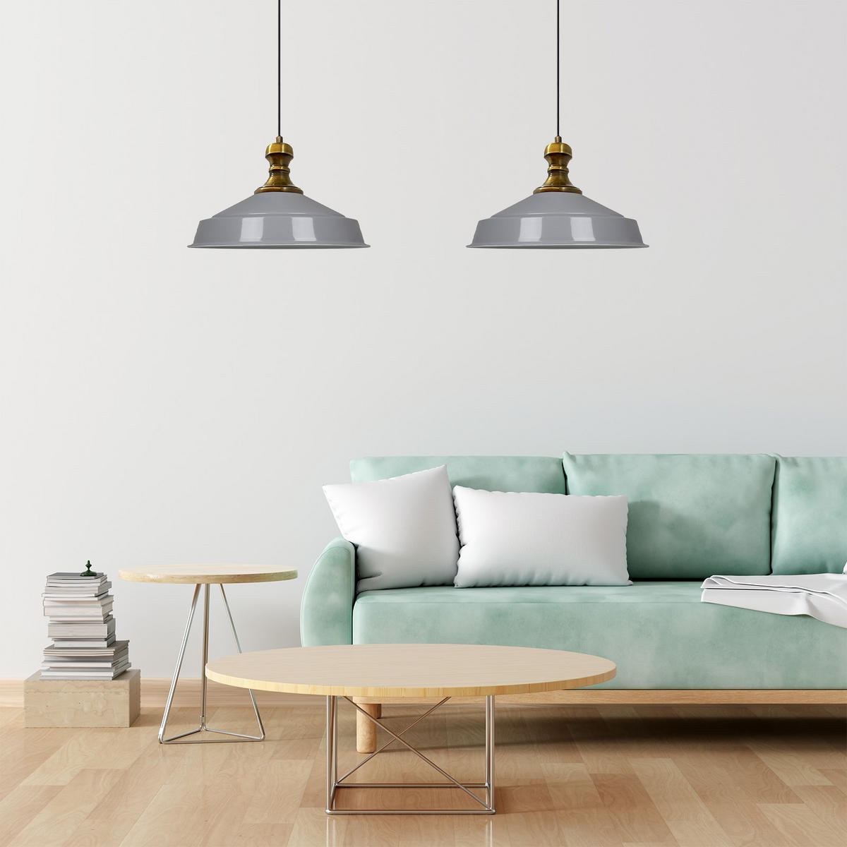 PENDELLEUCHTE Asletl 2 Flammig 40/36 cm - Weiß Hochglanz/Grau, Metall (40/36cm) - Bamyum