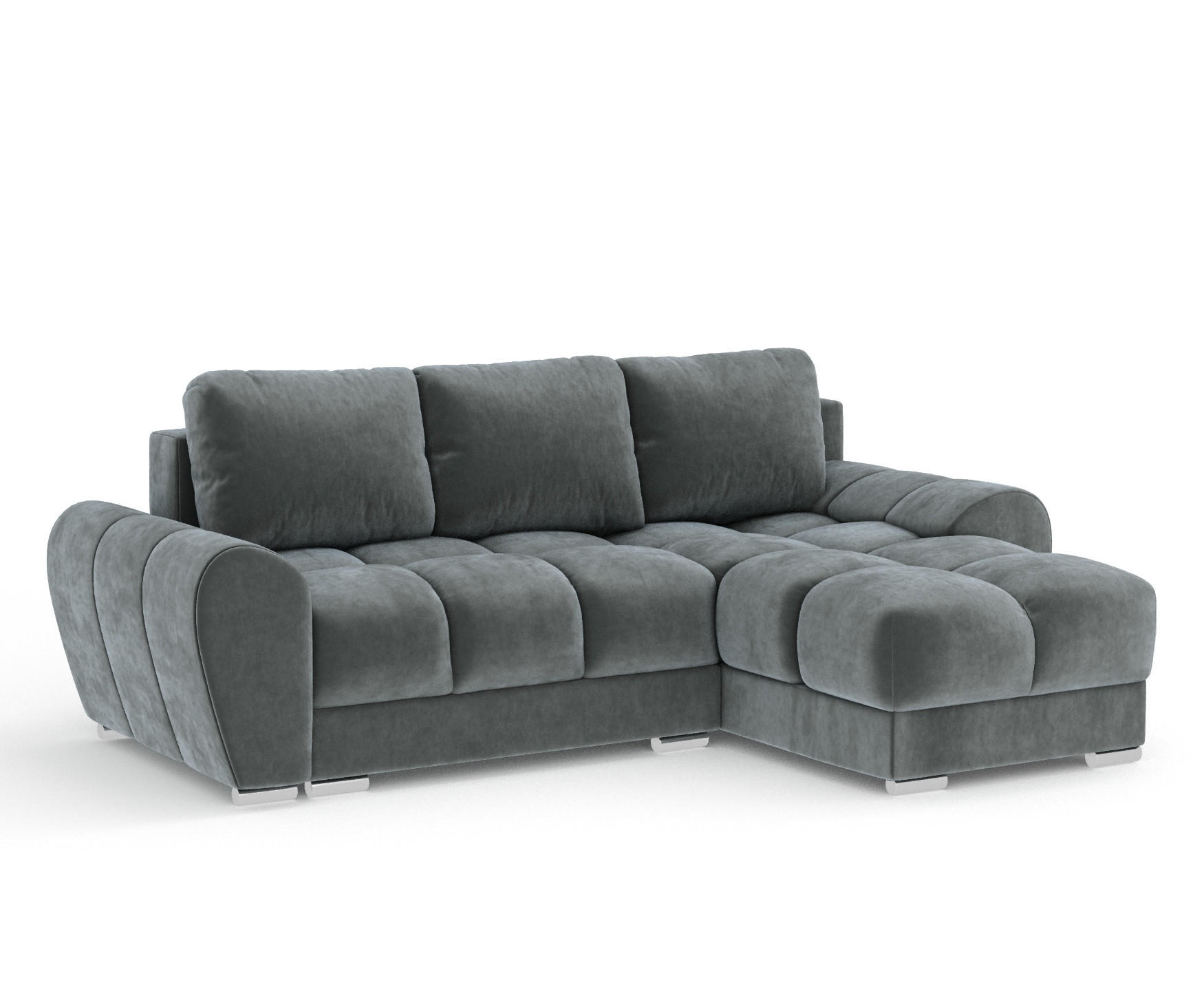 ECKSOFA MIT SCHLAFFUNKTION Peebles Dunkelgrau Samtstoff - Chromfarben/Grau, Holz/Holzwerkstoff (256/175cm) - Maison de Reve