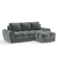 ECKSOFA MIT SCHLAFFUNKTION Peebles Dunkelgrau Samtstoff - Chromfarben/Grau, Holz/Holzwerkstoff (256/175cm) - Maison de Reve