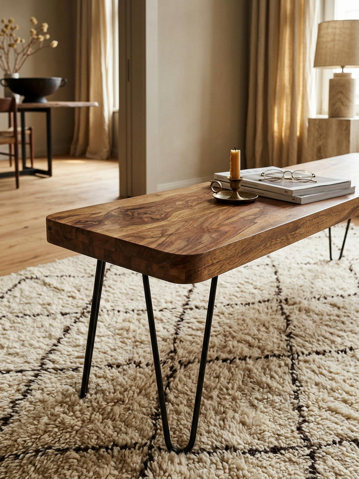 SITZBANK BALU Massivholz Metallbeine Landhausstil, Braun 120x40x45 cm - Schwarz/Braun, Holz/Metall (120/45/40cm) - KADIMA DESIGN