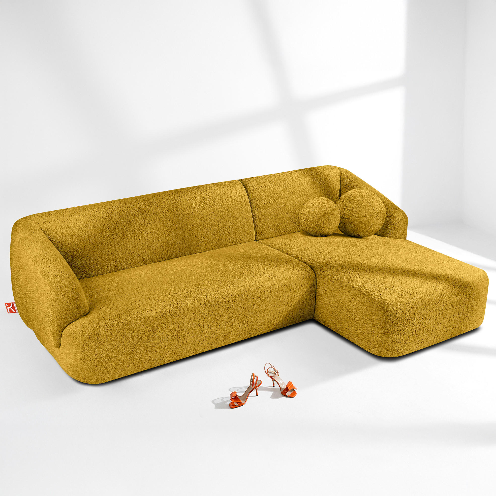 ECKSOFA RECHTS VIRA, Gelb, Chenille - Gelb/Schwarz, Holz/Holzwerkstoff (300/160cm) - KONSIMO®