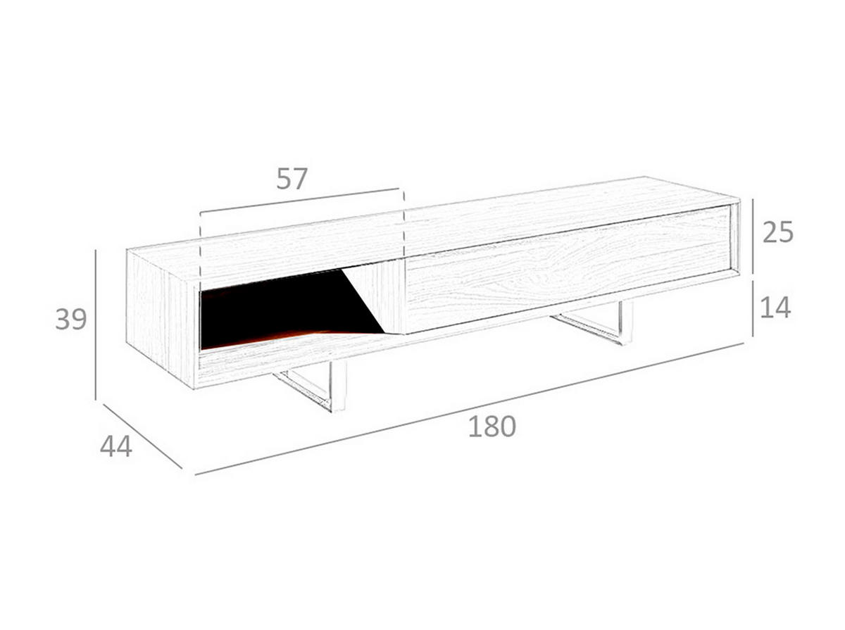 TV-ELEMENT Walnuss Stahl 180/44/39 cm - Edelstahlfarben/Walnussfarben, Holz/Metall (180/39/44cm) - ANGEL CERDA