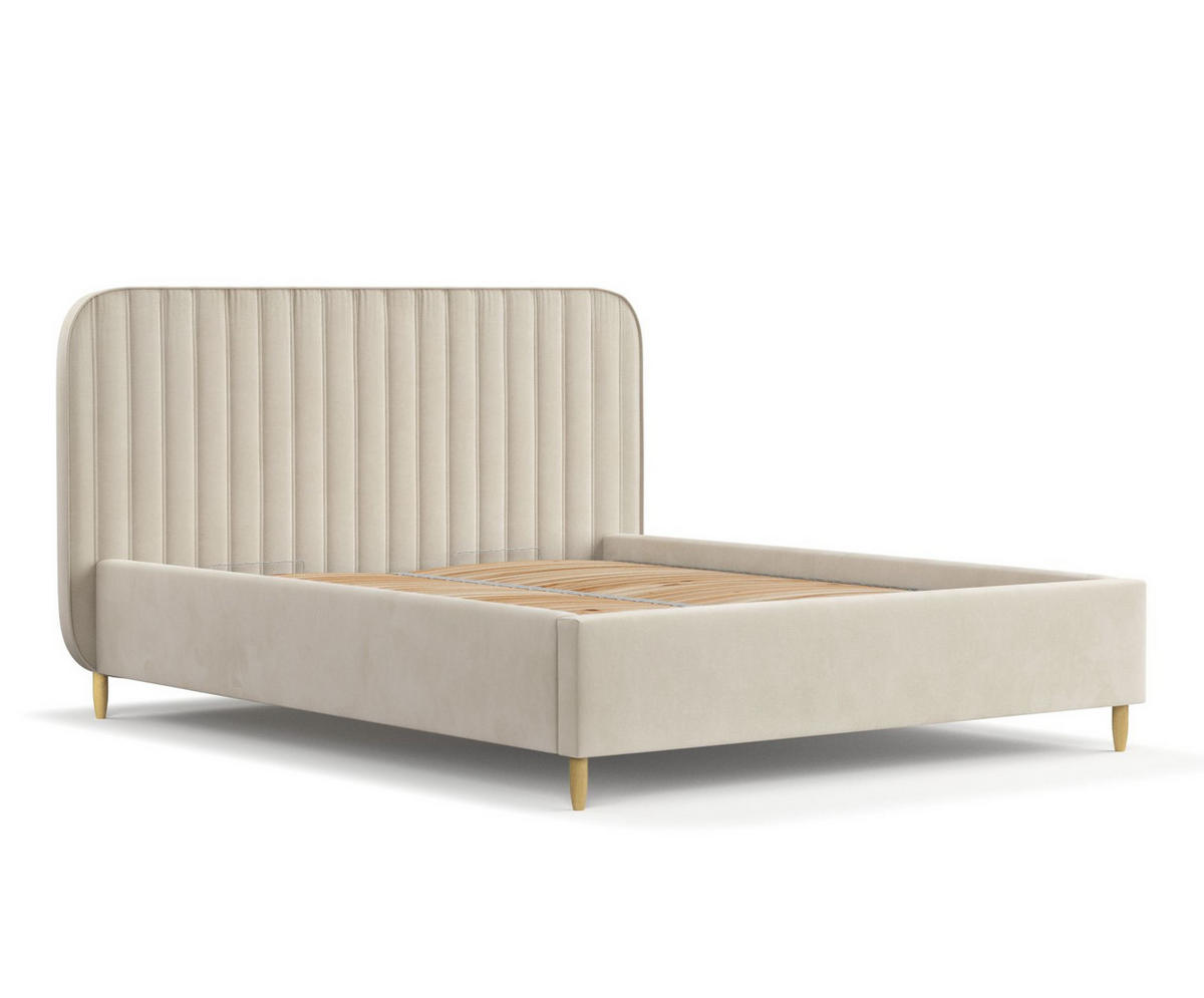 POLSTERBETT Noto Hellbeige 120/200 cm im Samtstoff - Beige/Naturfarben, Holz/Holzwerkstoff (120/200cm) - Maison de Reve