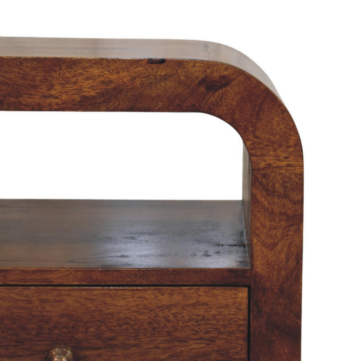 NACHTTISCH Massivholz Darcy Kastanienbraun, 1 Schublade und Offenes Regal - Dunkelbraun/Messingfarben, Mangoholz/Holz (45/45/35cm) - Artisan Furniture