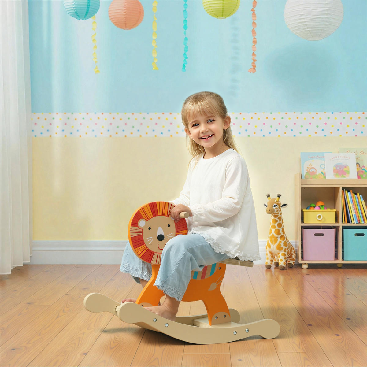 SCHAUKELPFERD Schaukeltier Löwe mit Haltegriffen Baby Schaukelspielzeug Schaukel - Orange, Holzwerkstoff (27/44/59cm) - AIYAPLAY