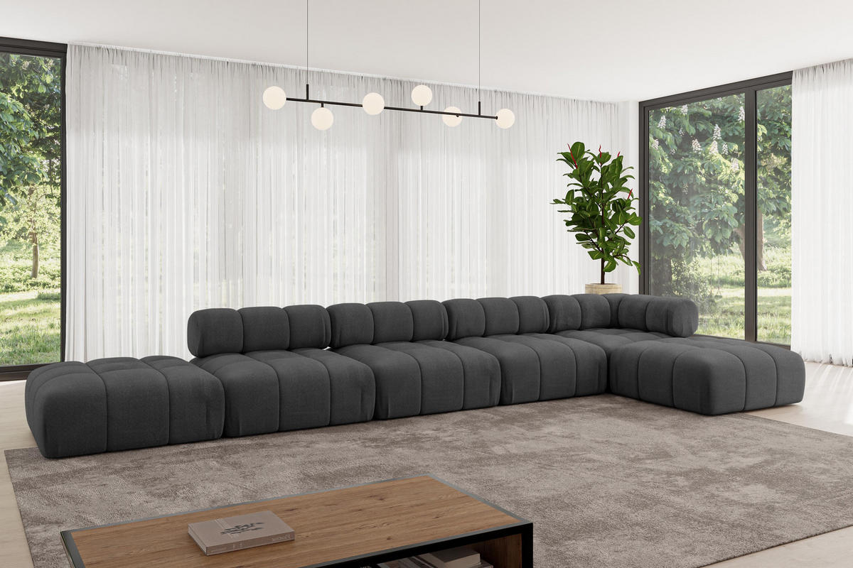 ECKSOFA modulares Sofa Kerru-L3 - 475x190x70 cm Schwarz Velours - Schwarz, Holzwerkstoff/Textil (475/190cm) - ALTDECOR