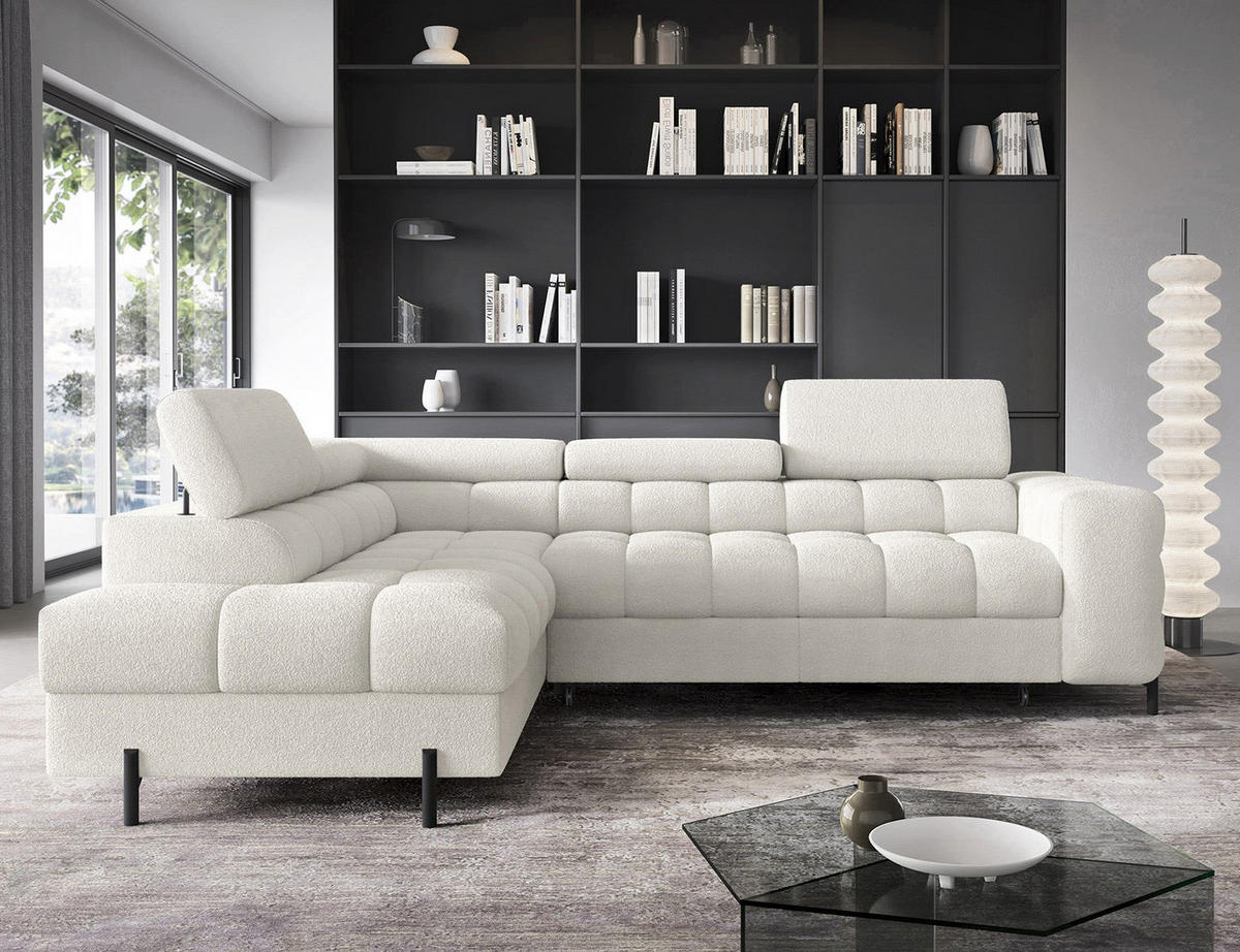 WOHNLANDSCHAFT FERUCCE Ecksofa L-Form – Polsterecke mit Schlaffunktion, Bettkasten & verstellbaren Kopfstützen 276 cm - Weiß, Kunststoff (276/200cm) - Wohnideebilder