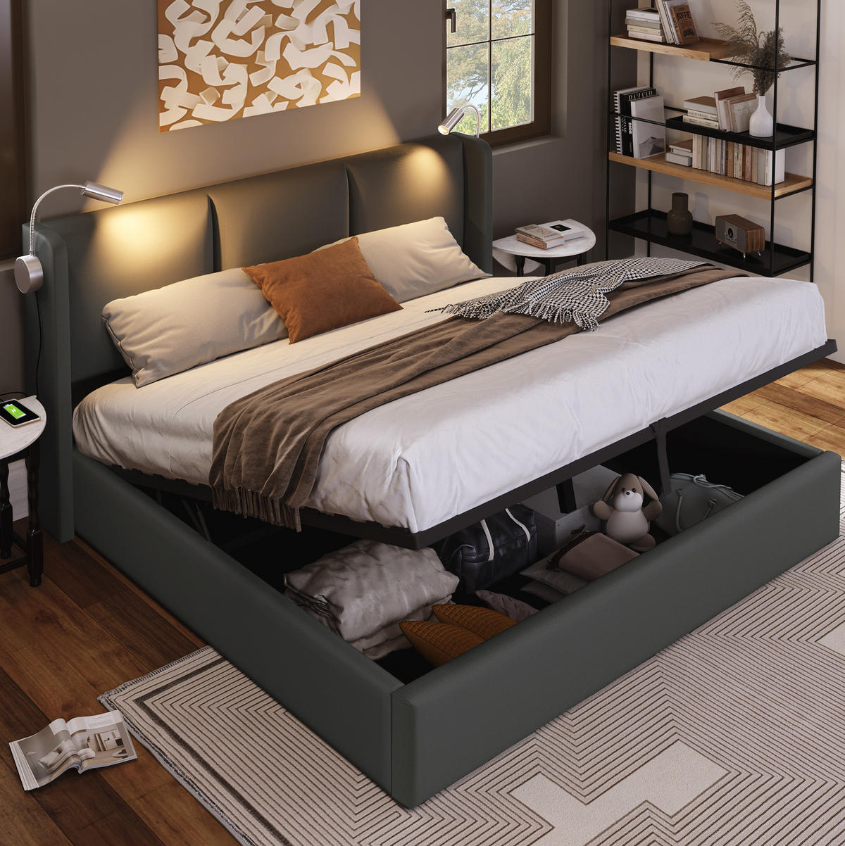 POLSTERBETT 140/200 cm grau aus PU mit Bettkasten - Grau, Kunststoff (140/200cm) - OKMYHOME