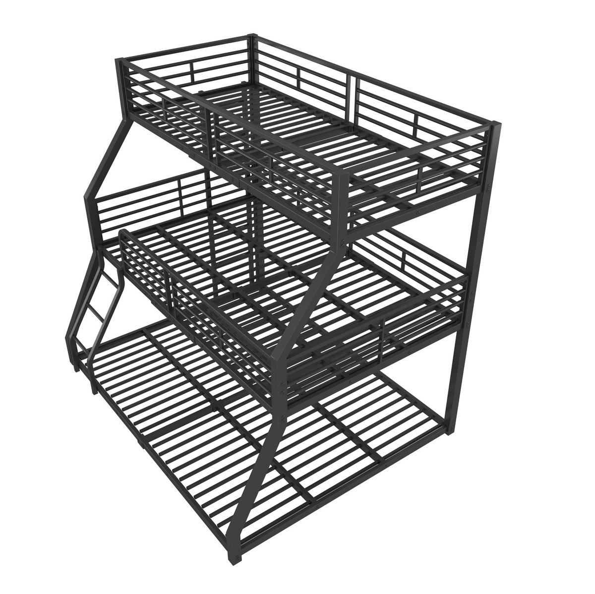 ETAGENBETT aus Metall 90x200 cm Schwarz mit 2 Leitern und Sicherheitsgeländer, platzsparendes Dreifachbett - Schwarz, Metall (90/200cm) - Modfu