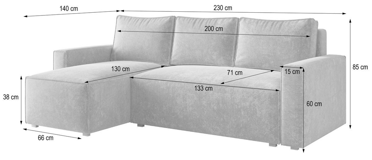 ECKSOFA POTARO LM Hellbraun Chenille mit Schlaffunktion - Hellbraun, Holzwerkstoff/Textil (232/140cm) - MASSENO