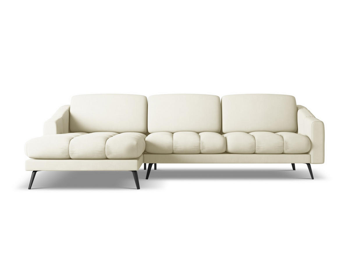 ECKSOFA Links Chenille Stoff Beige - Beige/Schwarz, Textil/Metall (160/264cm) - Makamii