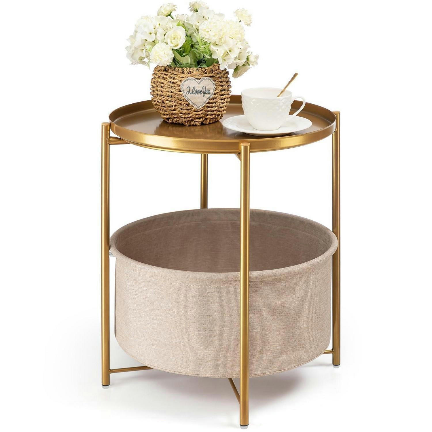 BEISTELLTISCH mit Aufbewahrungskorb Gold Gelb - Goldfarben, Metall (52/45/52cm)