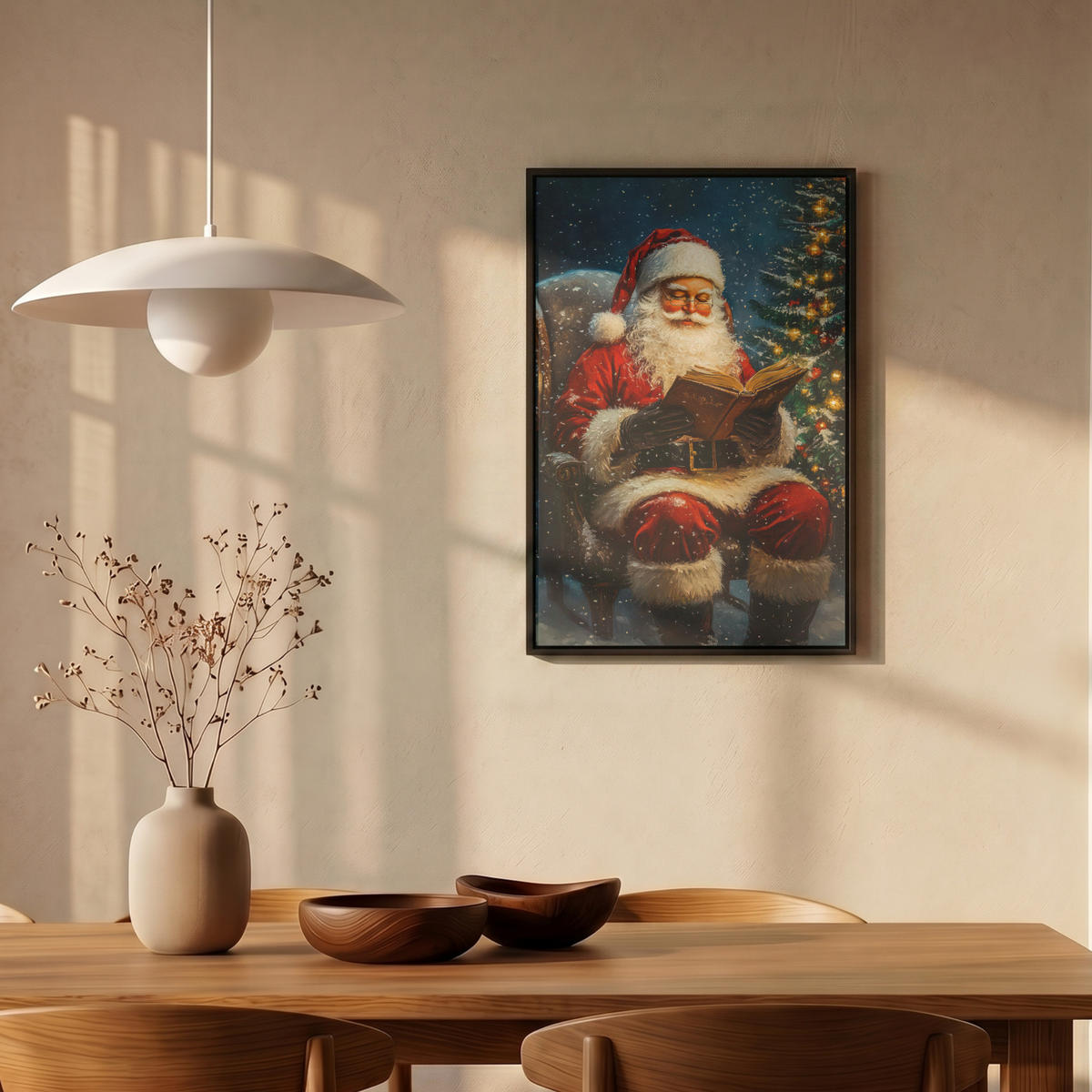 LEINWAND Bilder mit Rahmen - Weihnachtsmann - Weihnachten - Winter - Weihnachtsbaum - 40x60 - Bordeaux, Textil (40/60cm) - MuchoWow