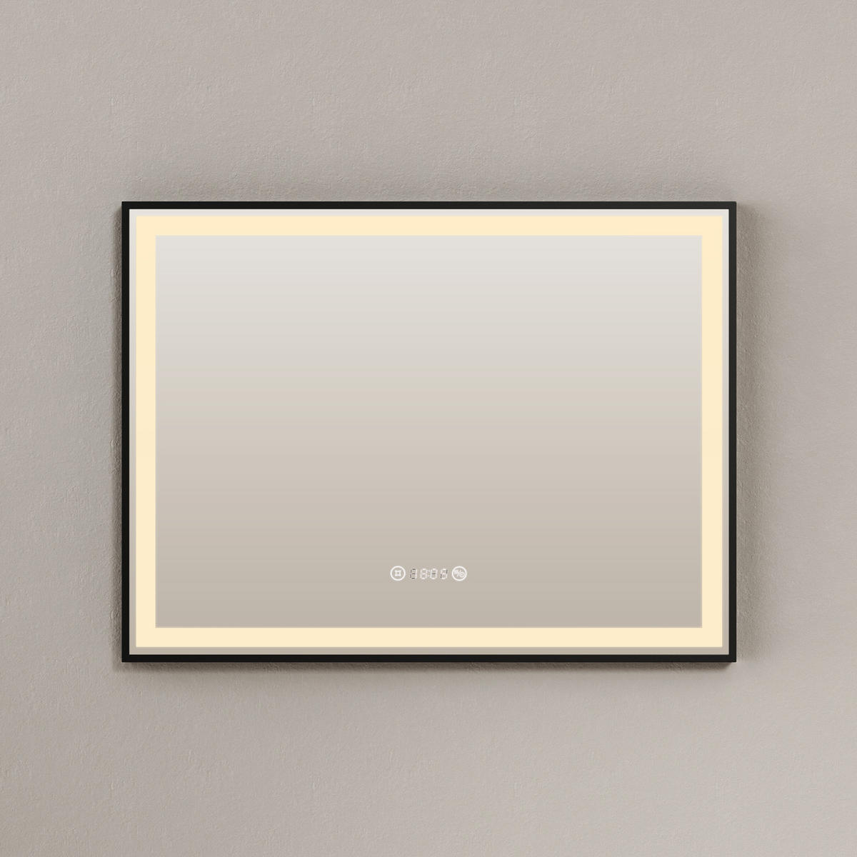 BADSPIEGEL mit Beleuchtung Schwarzer Rahmen 80/60 cm - Weiß, Glas (60/4/80cm) - EMKE