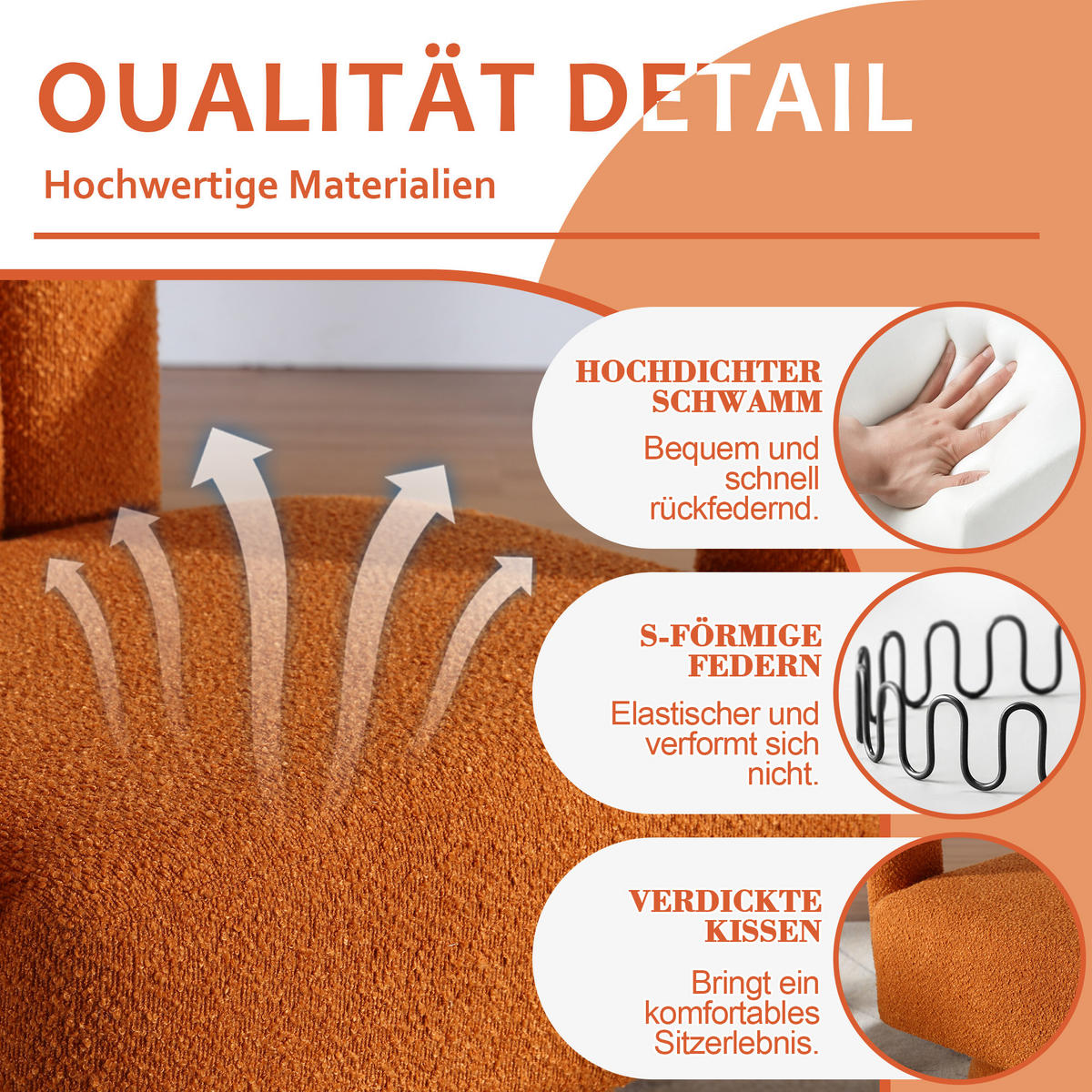 DREHSESSEL 360° Boucle Akzentstuhl Polstersessel für Wohnzimmer & Büro - Orange, Textil (67/74/55cm) - Urban Meuble