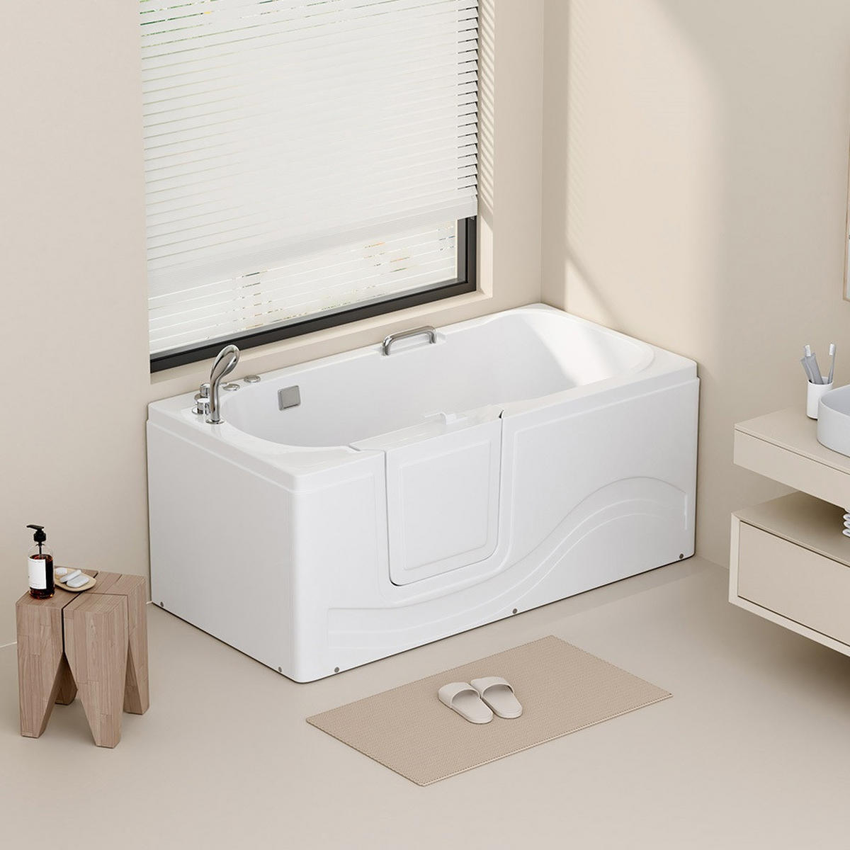 SENIORENBADEWANNE VITAL M - Seitenauslage: Links, Größe: M - Weiß, Kunststoff (153/64/76cm) - Home Deluxe