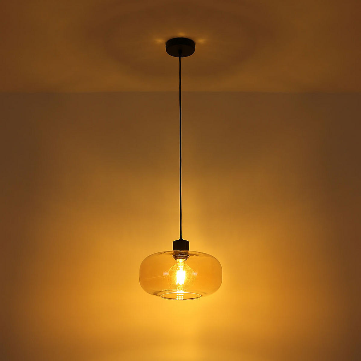 LED HÄNGELEUCHTE Metall Schwarz Amber - Schwarz, Glas (28/28/120cm) - Globo Lighting