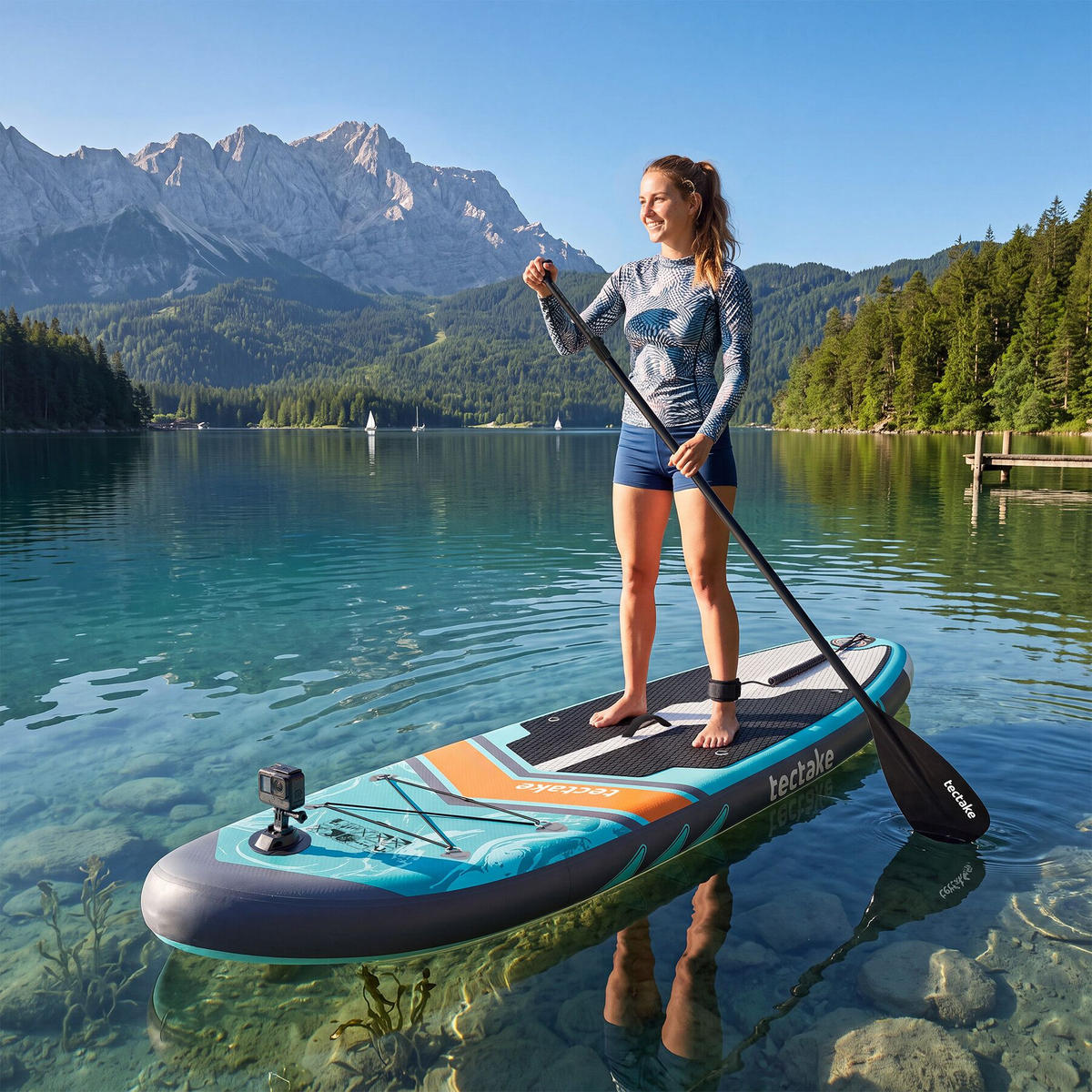 STAND-UP PADDLE BOARD Palagios, Belastbarkeit 200 kg, inklusive Kajak-Sitz, türkis/orange - Türkis, Kunststoff (288/77/0.23cm) - tectake