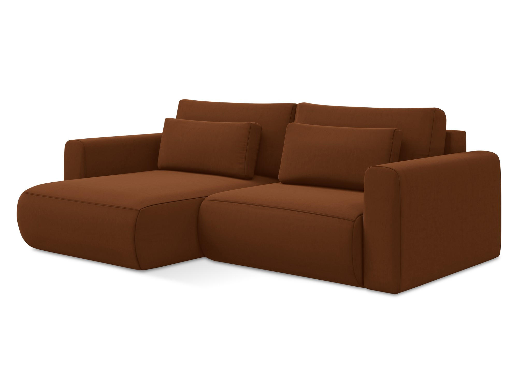 ECKSOFA mit Schlaffunktion Samt Stoff Orange - Terracotta/Schwarz, Kunststoff/Textil (149/240cm) - Makamii