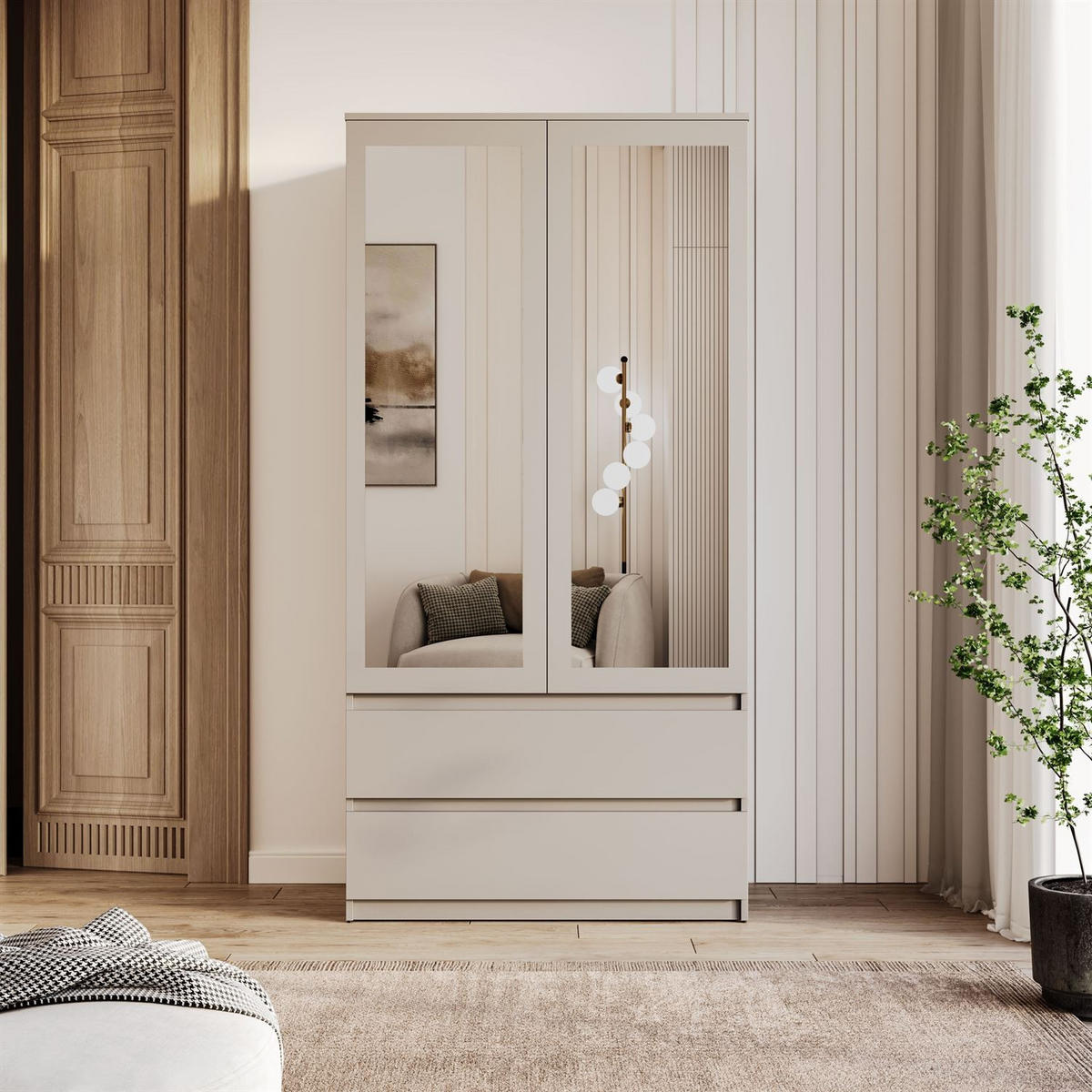 SCHRANK HANA SS-90 mit Spiegel Kaschmir - Kaschmir, Holzwerkstoff (90/180/50cm) - Lookway