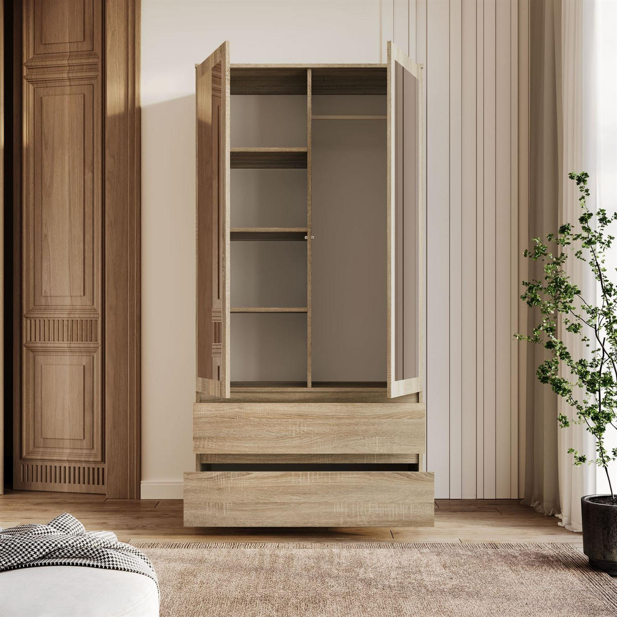 SCHRANK HANA SS-90 mit Spiegel Sonoma Eiche - Sonoma Eiche, Holzwerkstoff (90/180/50cm) - Lookway