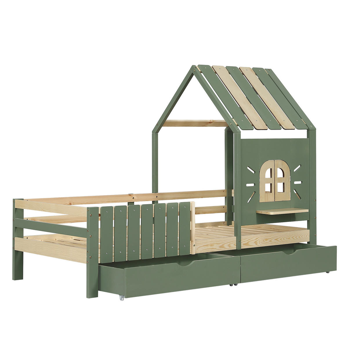 KINDERBETT 90/200 cm in Grün & Natur mit 2 Schubladen - Grün, Holz/Holzwerkstoff (90/200cm) - WISHDOR