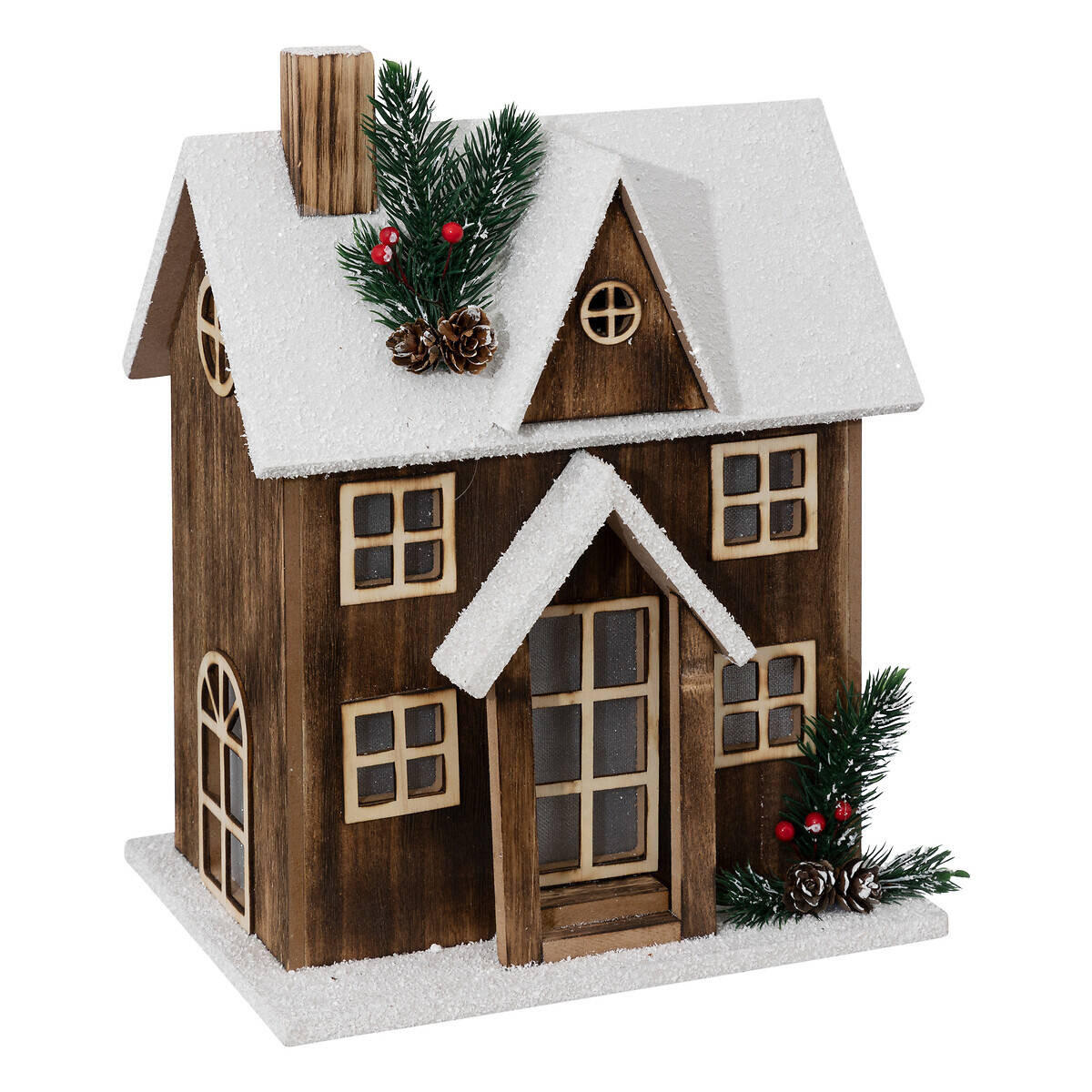 WEIHNACHTSFIGUR Haus mit LED-Beleuchtung 33 cm - Braun, Holzwerkstoff (18/33/26cm) - Atmosphera Createur d´interieur