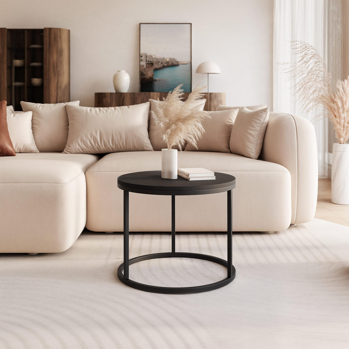 COUCHTISCH 50 cm rund Schwarz, Schwarz Gestell - Schwarz, Holzwerkstoff (50/50/42cm) - Idohome