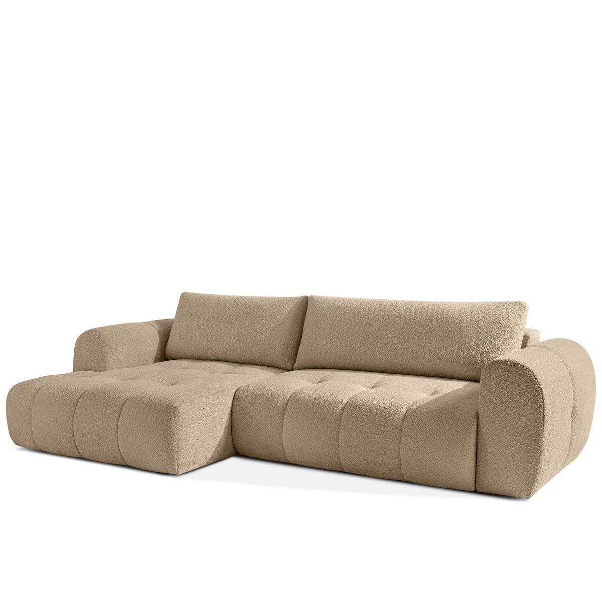 ECKSOFA LINKS LIRA, Beige, Bouclé - Beige, Holz/Holzwerkstoff (295/112cm) - KONSIMO®