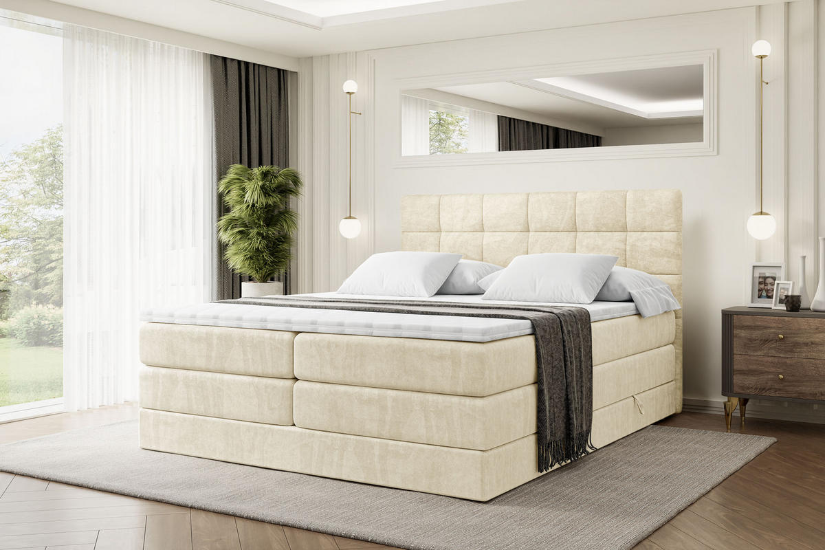 BOXSPRINGBETT BRUGO KING - 140 x 200 - H3/H4 - Beige - Beige, Holzwerkstoff (140/200cm) - ALTDECOR