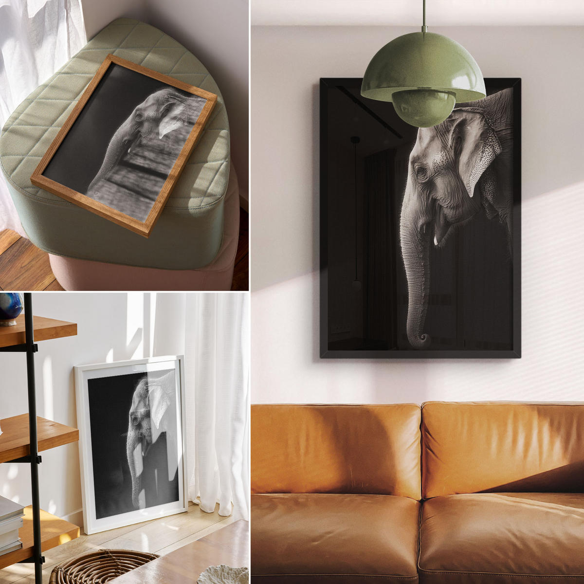 POSTER - 59x84 cm - Visual Echo - Profil eines Elefanten - Weiß, Textil (59/84/0.1cm) - TULUP