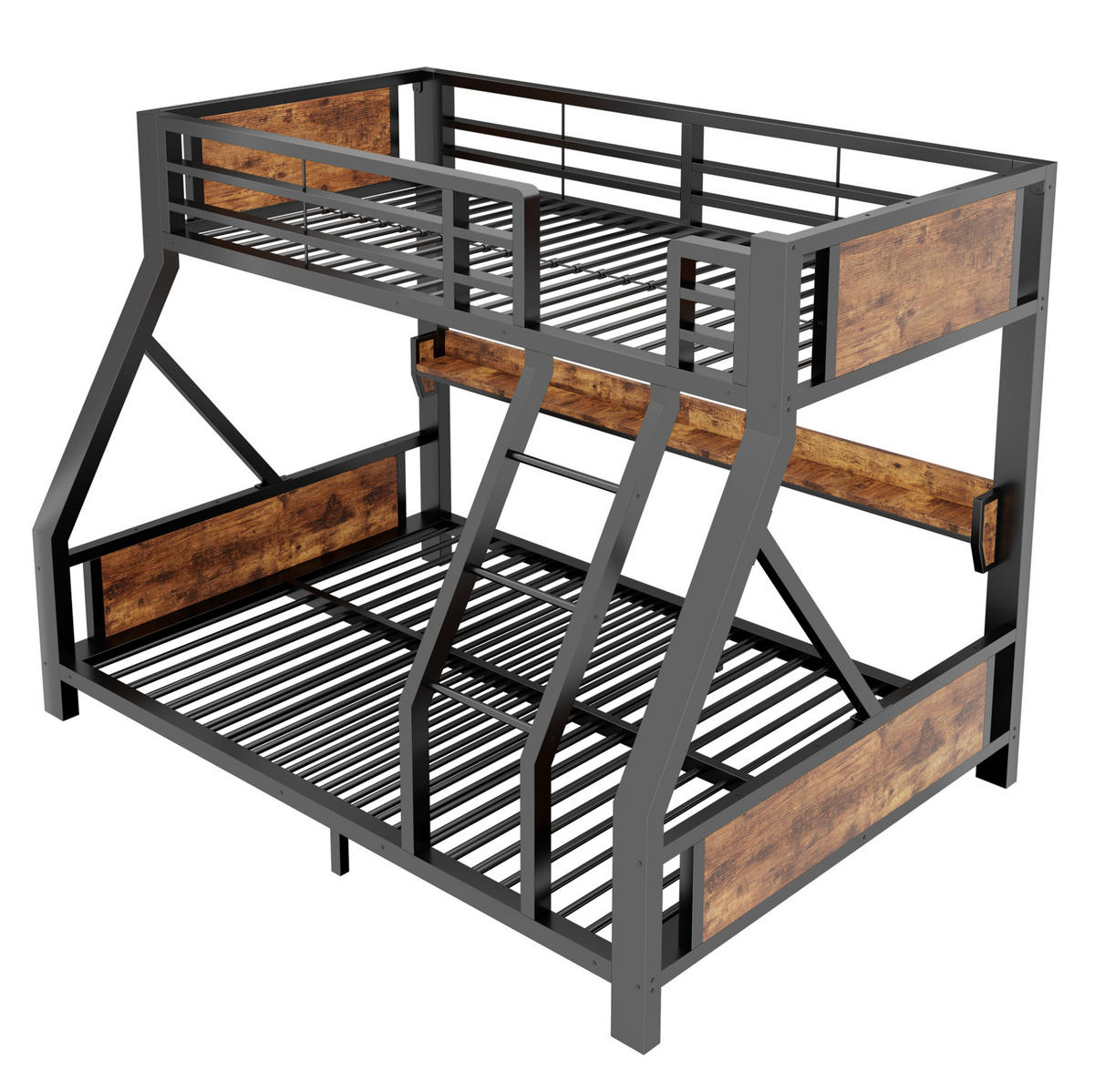ETAGENBETT aus Metall 90x200 / 140x200 cm Schwarz mit LED-Beleuchtung und Ablagefach - Schwarz, Metall (90/200cm) - Modfu
