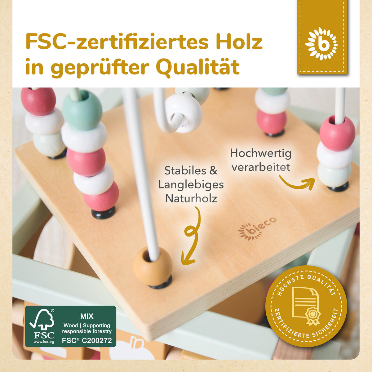 MOTORIKWÜRFEL Berry XXL Holz FSC - ab 1 - Multicolor, Holz (30/30cm) - Bieco Spielwaren
